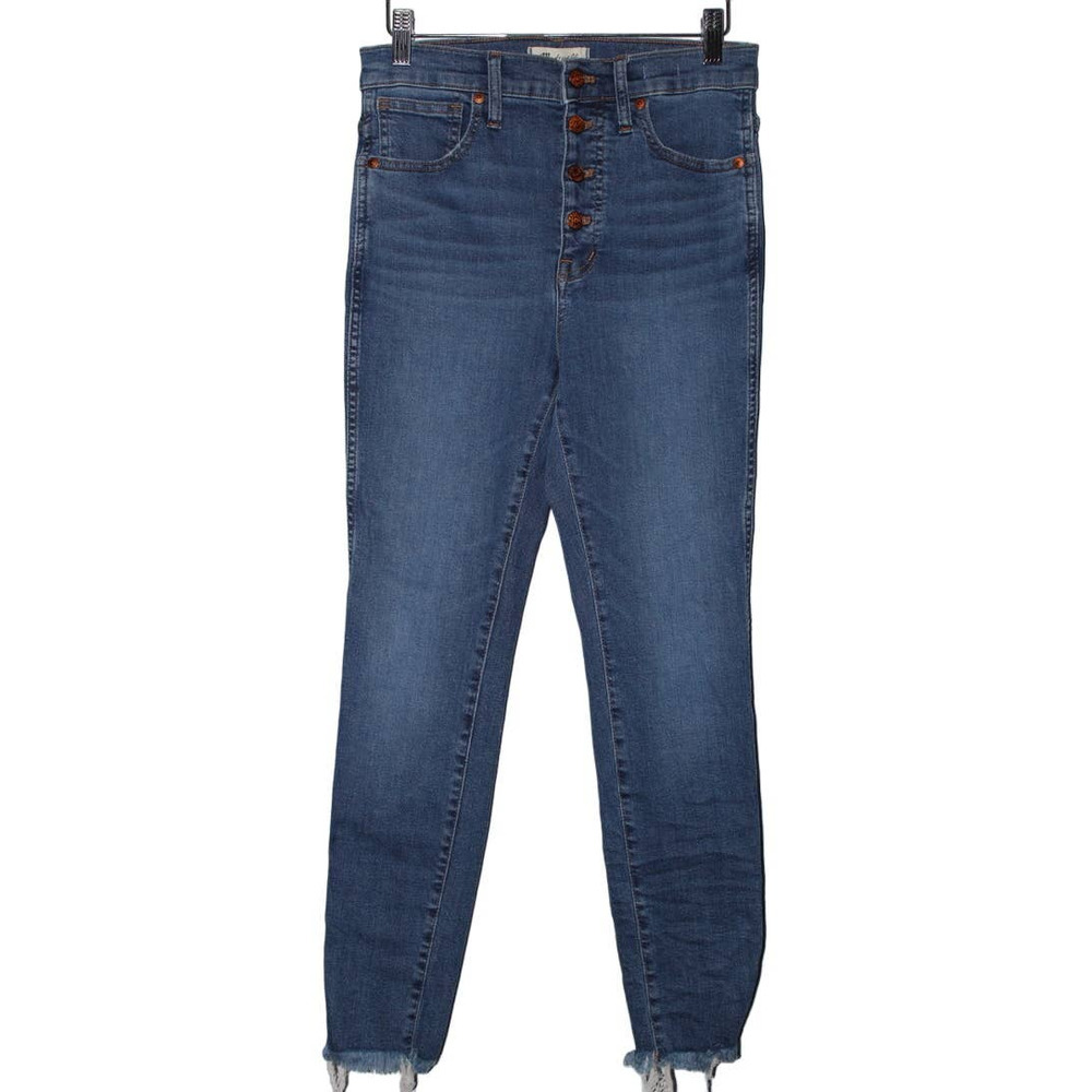 Women's Madewell Blue Denim Medium Wash Pull On Button Up Skinny Jeans Size 27